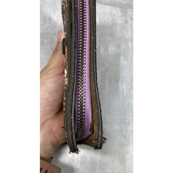Billabong Wallet Womens One Size Brown Floral Zip Around Clutch Purple Lining - Picture 8 of 16